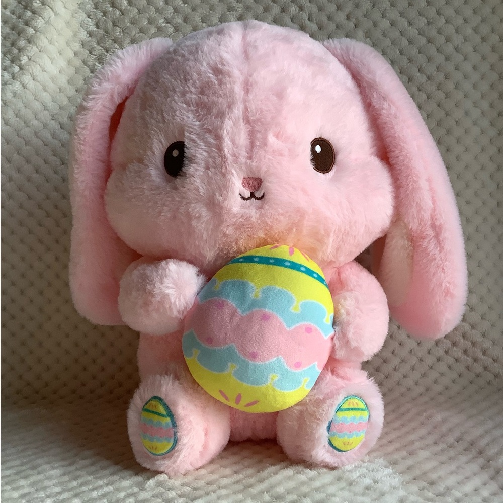 Light Pink Easter Bunny Plush with Egg Embroidered Details 12” 🐰